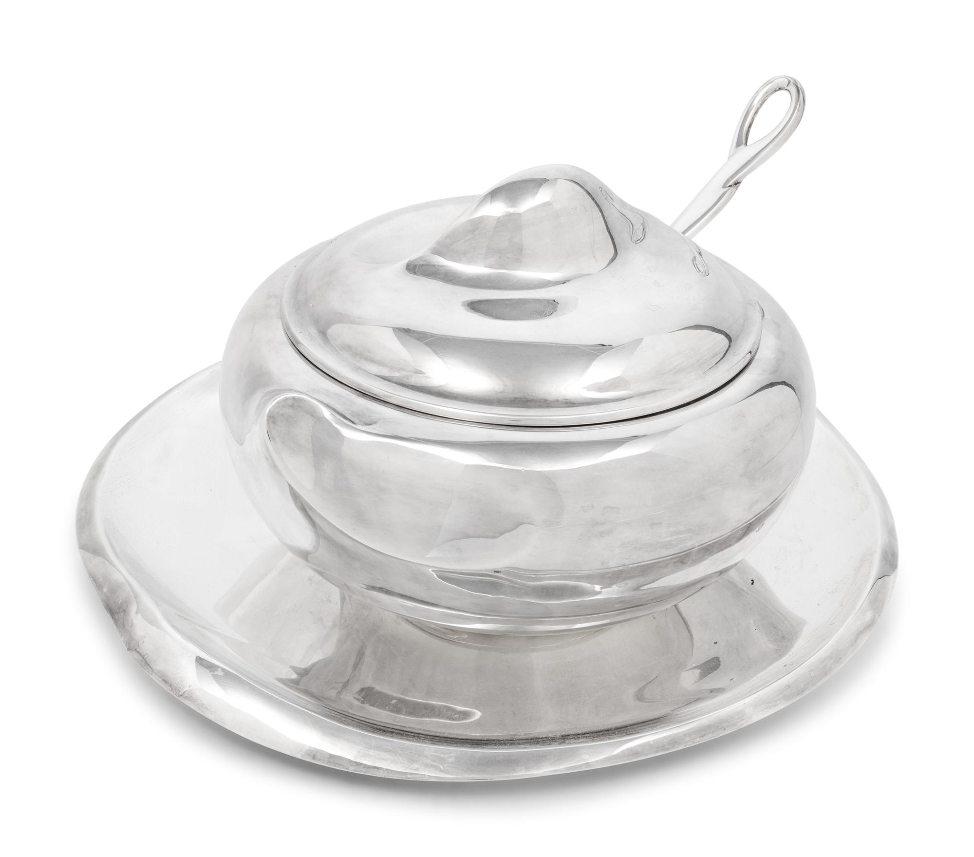 An Elsa Peretti for Tiffany and Co. Italian Silver Thumbprint Tureen, Ladle and Underplate