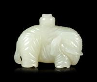 A Small Pale Celadon Jade Figure of an Elephant