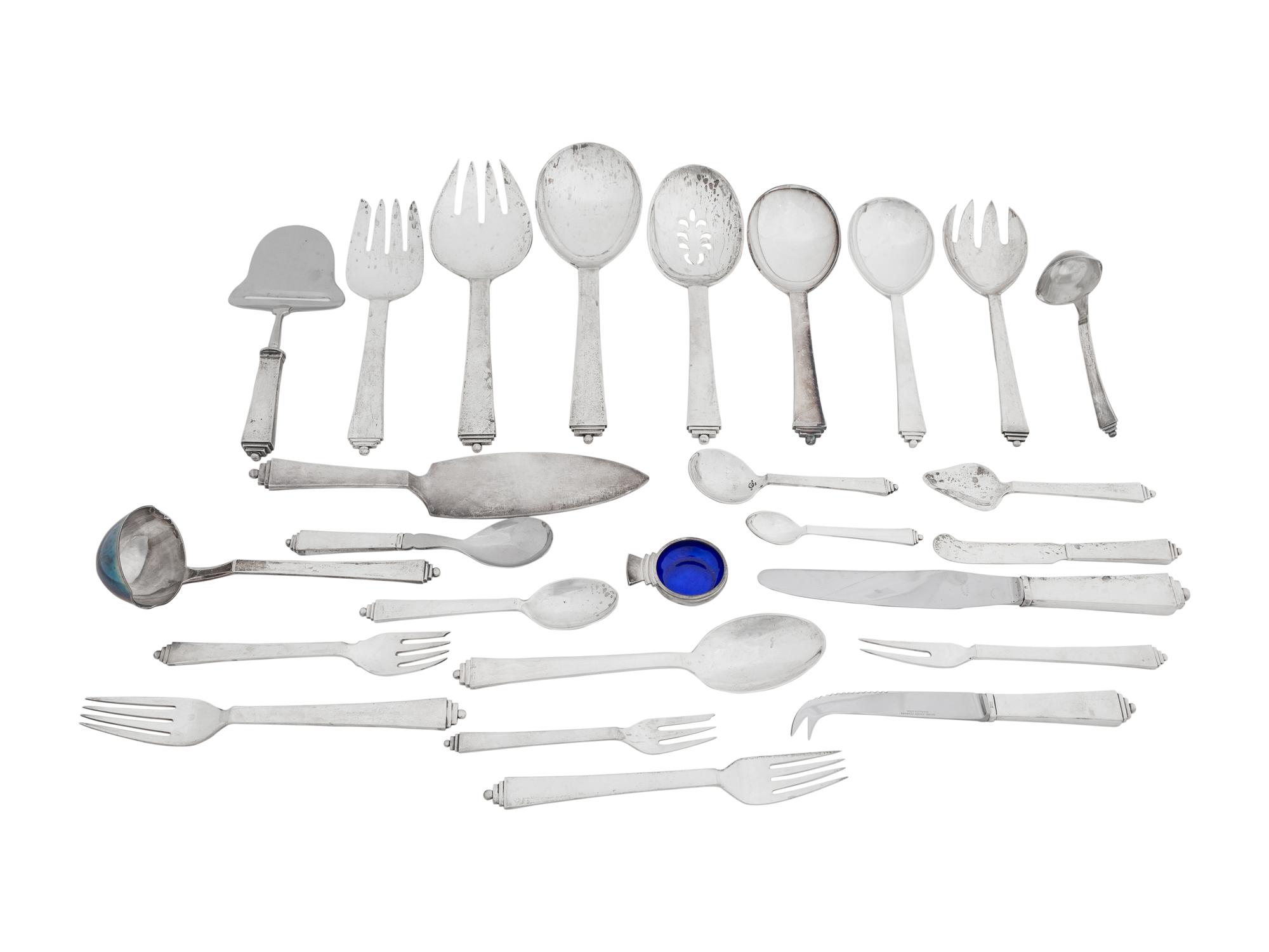 A Georg Jensen Pyramid Silver Flatware Service
