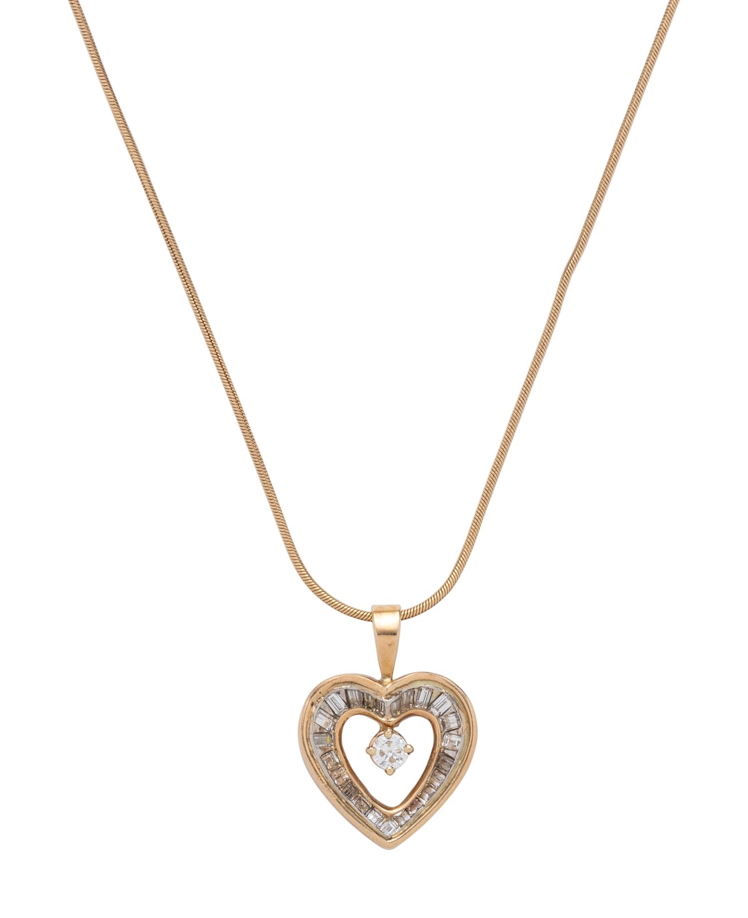 YELLOW GOLD AND DIAMOND HEART PENDANT/NECKLACE