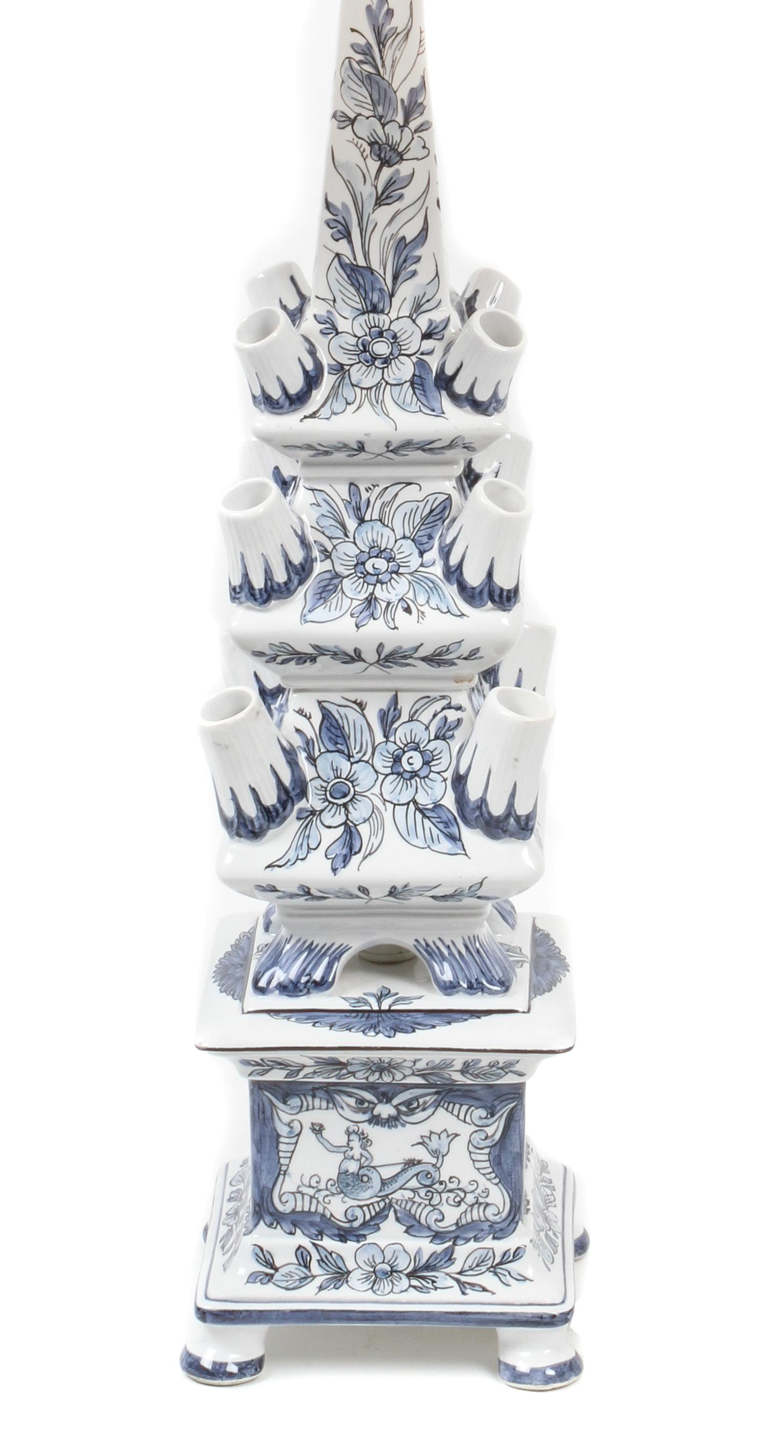 An Italian Blue and White Porcelain Vase Height 30 inches.