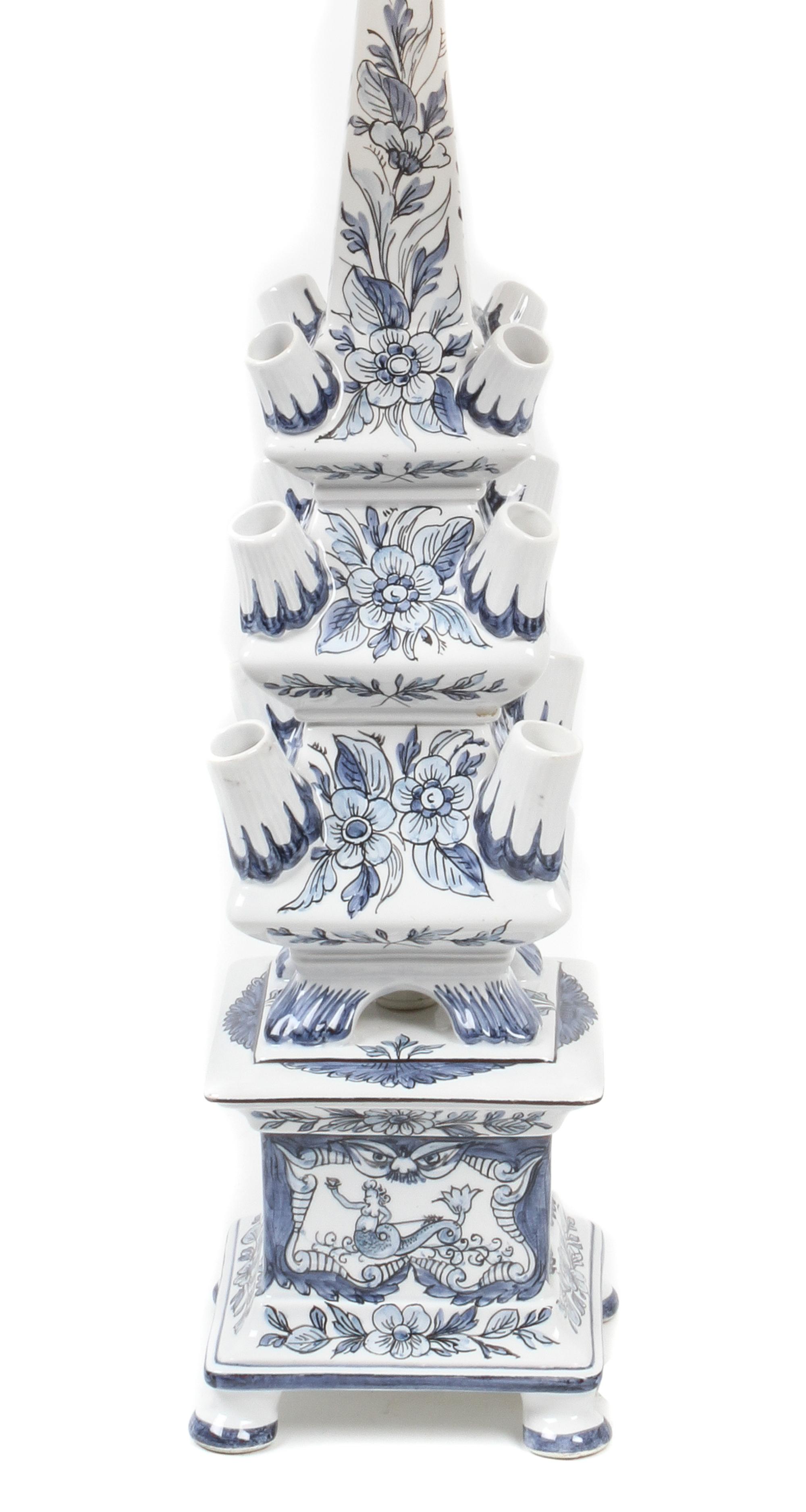 An Italian Blue and White Porcelain Vase Height 30 inches.