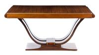 A French Art Deco Brass Mounted Rosewood Dining Table Height 29 x width 62 x depth 37 inches.