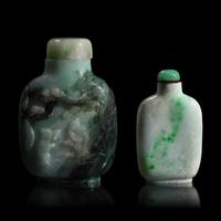Two Chinese Jadeite Snuff Bottles, 19th Century — 清晚期 翡翠鼻煙壺兩支