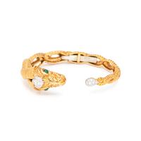 DAVID WEBB, YELLOW GOLD, DIAMOND AND EMERALD CAPRICORN CUFF BRACELET