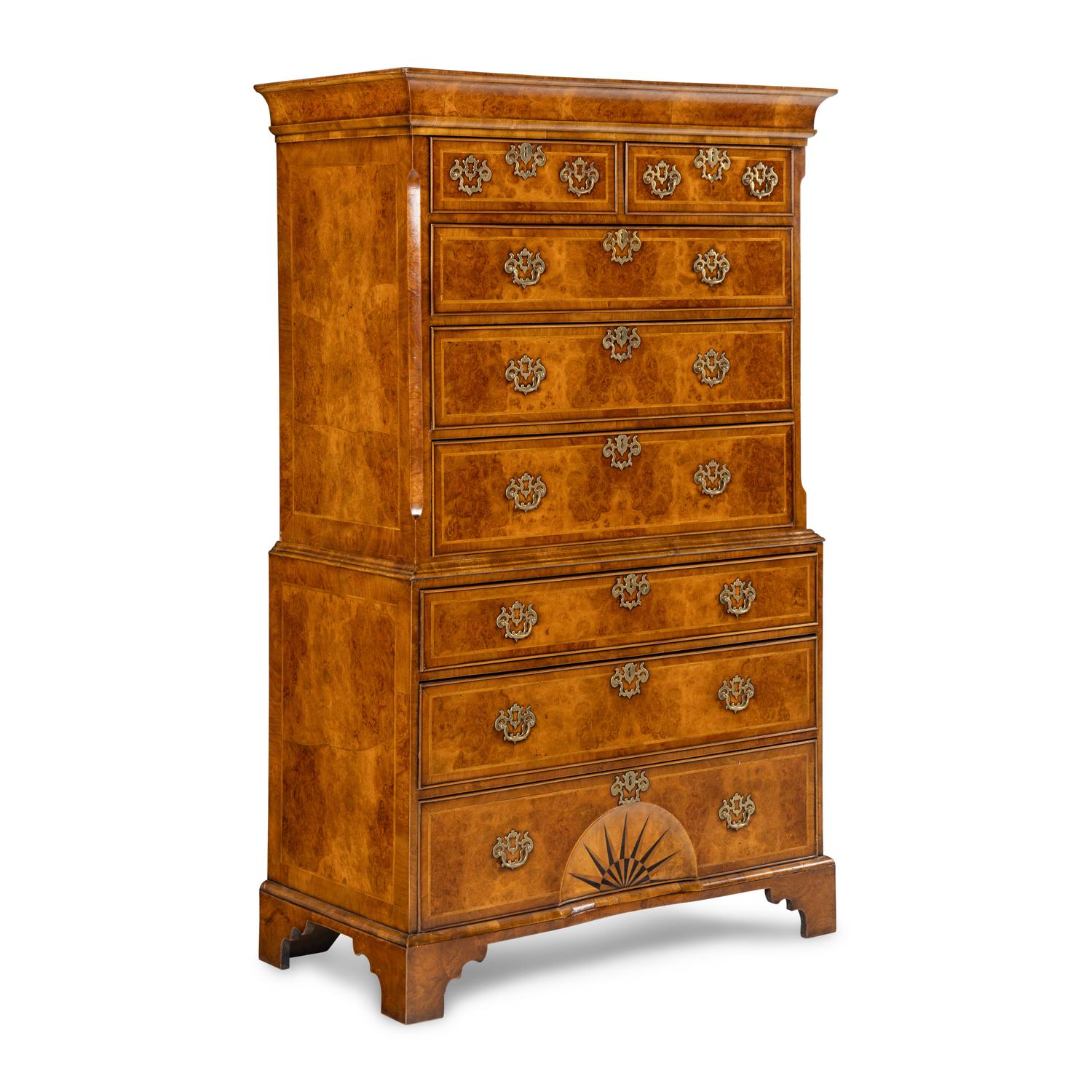 A George III Burl Walnut Chest-on-Chest