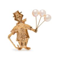 YELLOW GOLD AND CULTURED PEARL CLOWN BROOCH