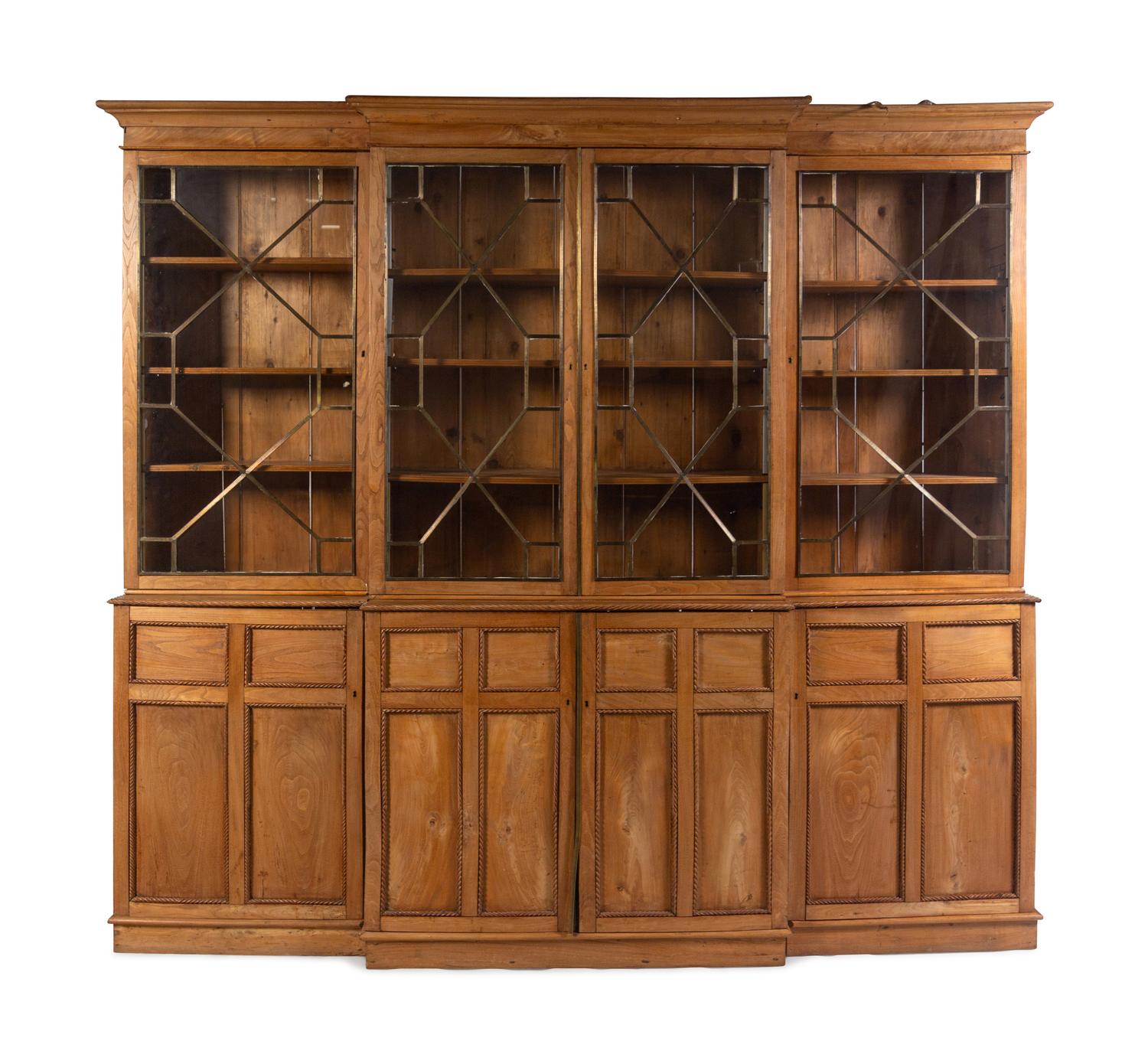 An English Pine Breakfront Bookcase