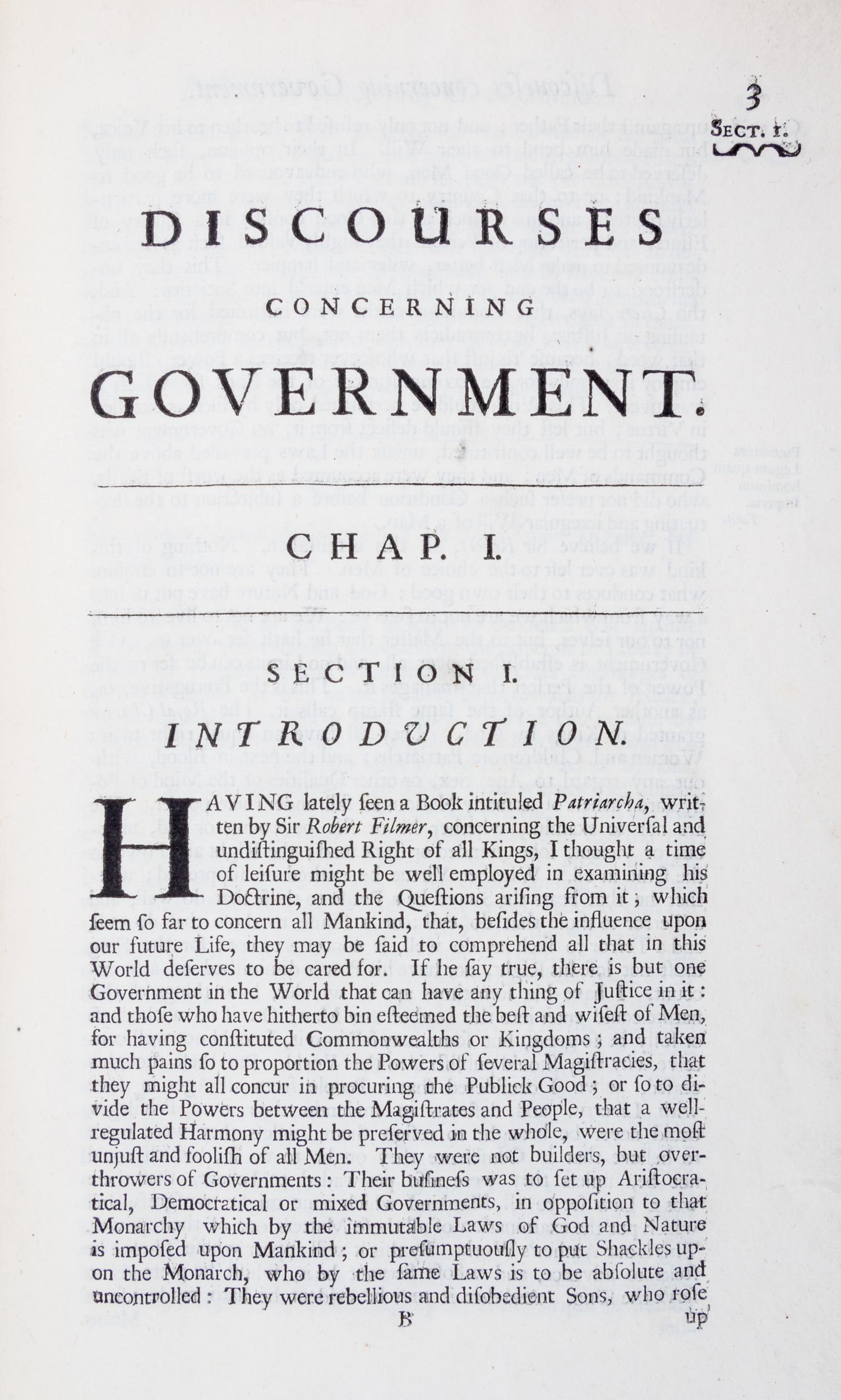 SIDNEY, ALGERNON. Discourses Concerning Government. London, 1798. First edition.