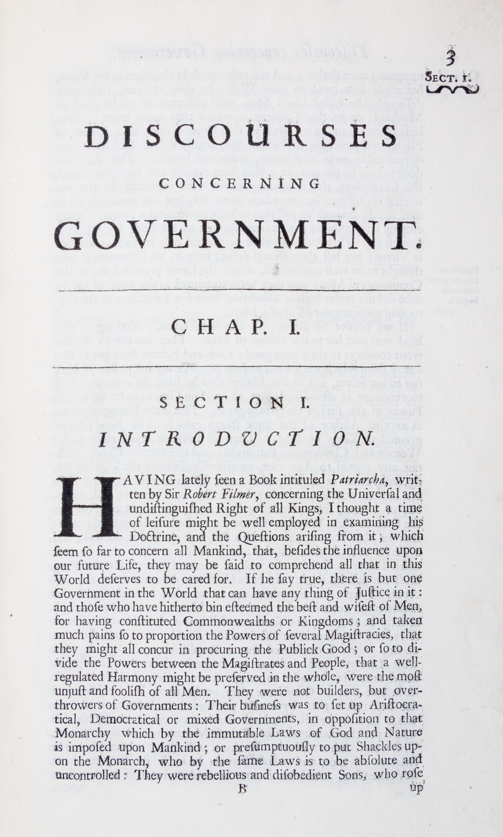 SIDNEY, ALGERNON. Discourses Concerning Government. London, 1798. First edition.