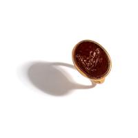 A Neoclassical Red Jasper and Gold Finger Ring with Two Hoplites