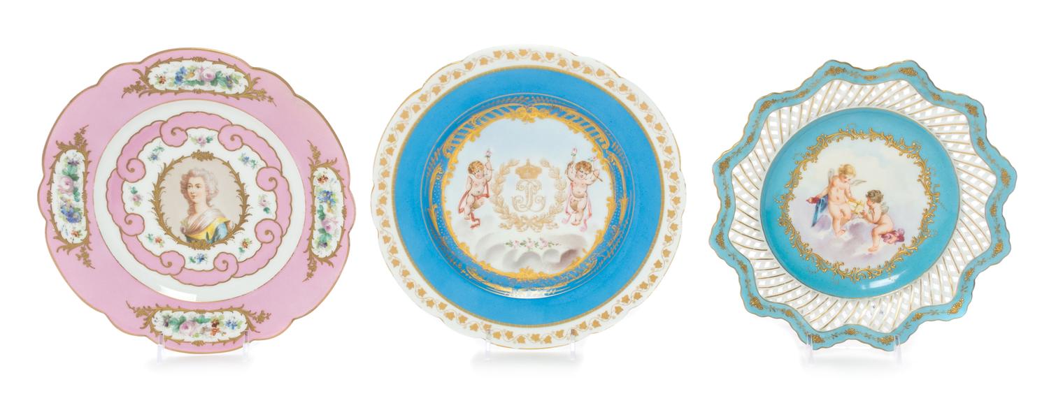Three Sevres Style Porcelain Plates Diameter of largest 9 3/8 inches. — 19TH CENTURY