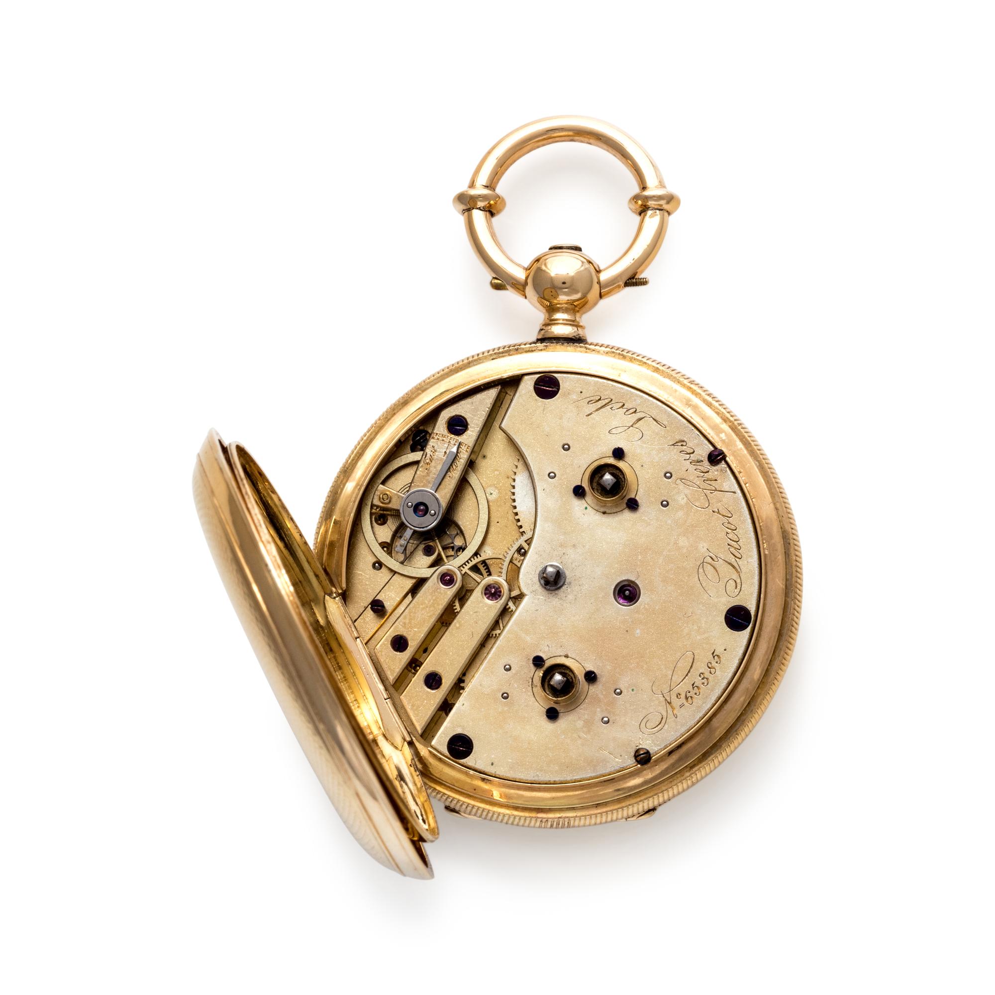 JACOT FRÉRES, YELLOW GOLD HUNTER CASE POCKET WATCH