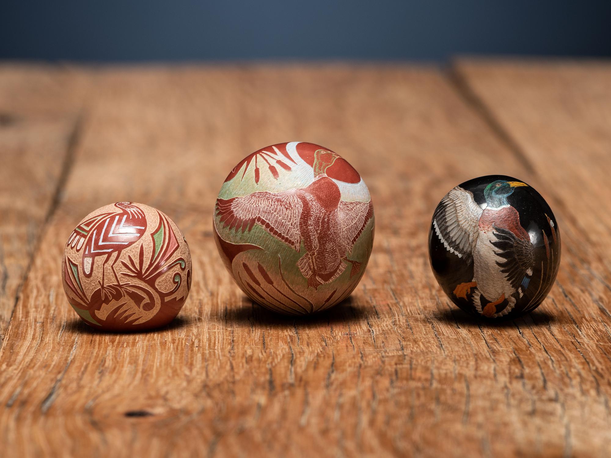 Miniature Sgraffito Seed Jars, with Mallards and Quail