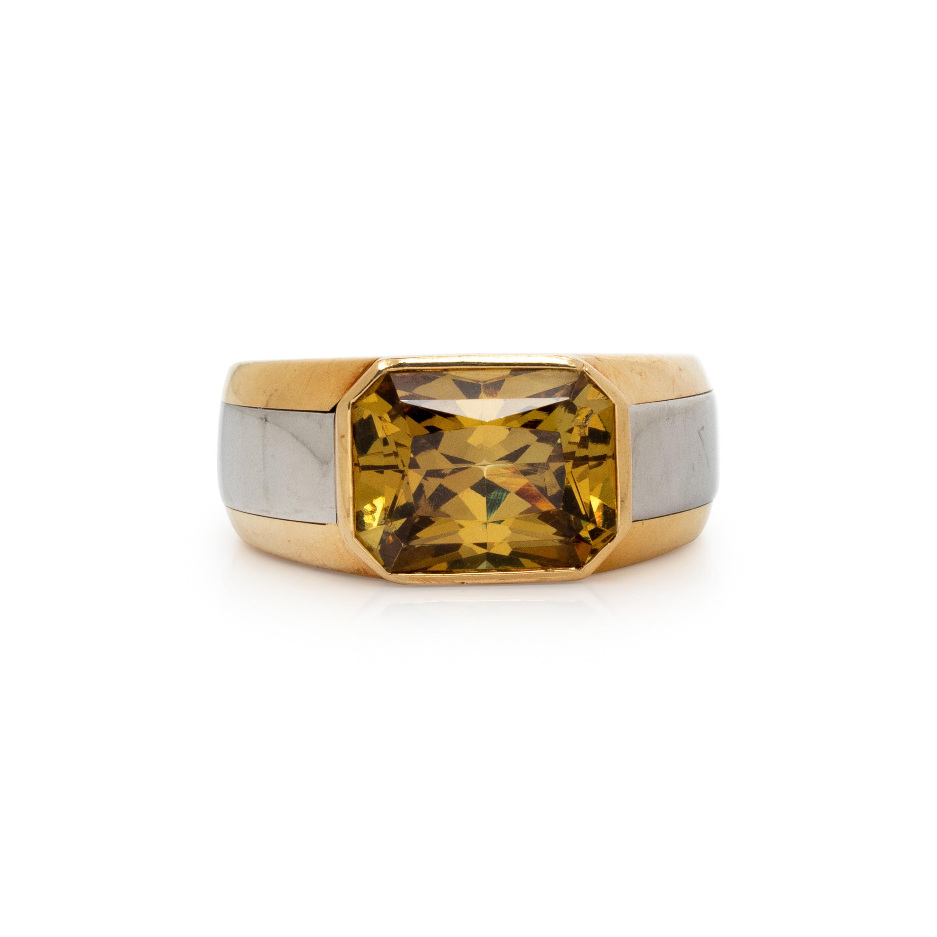 THOMAS LEYSER, MALI GARNET, YELLOW GOLD, AND PLATINUM RING