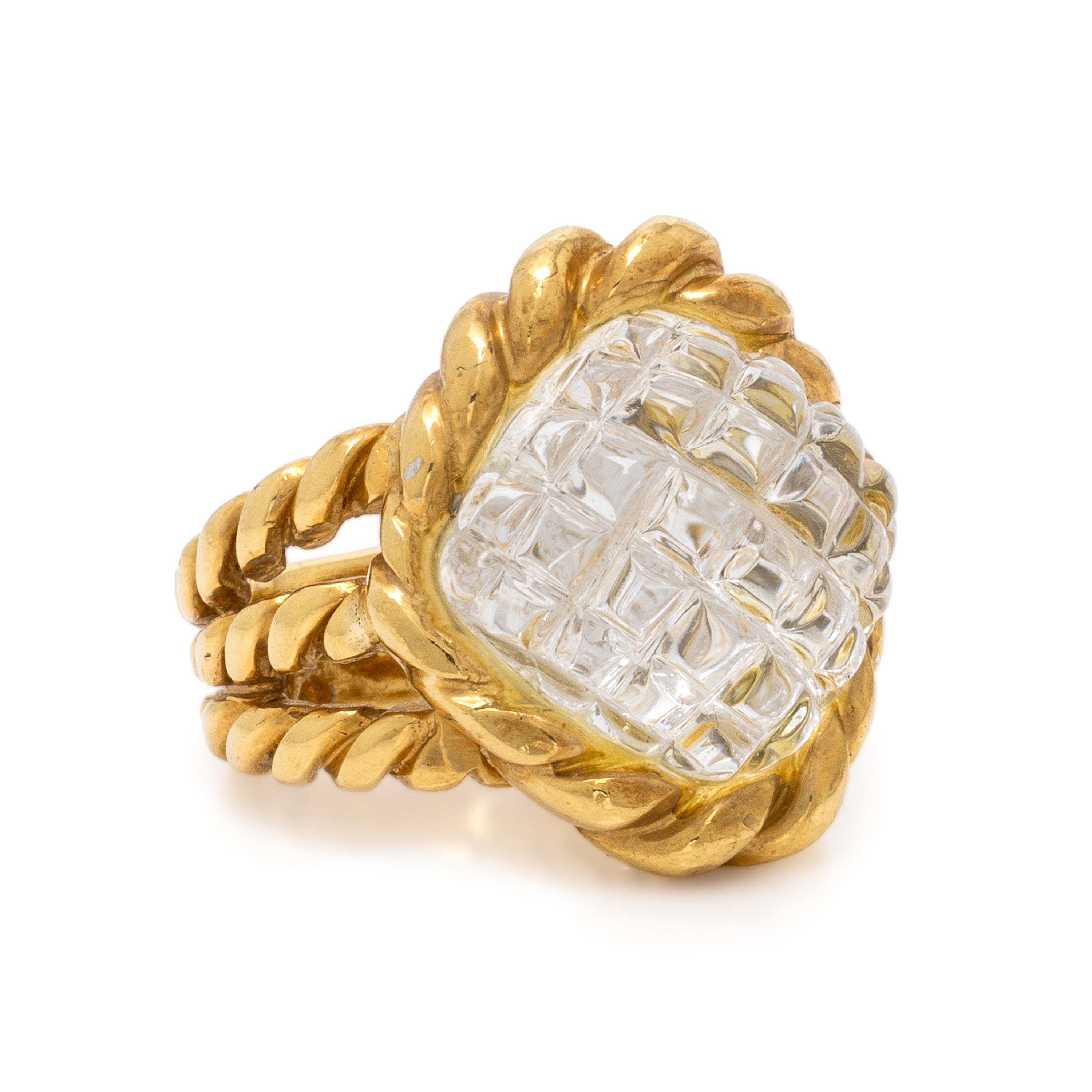 Sabbadini, Carved Rock Crystal and Yellow Gold Ring and Earrings