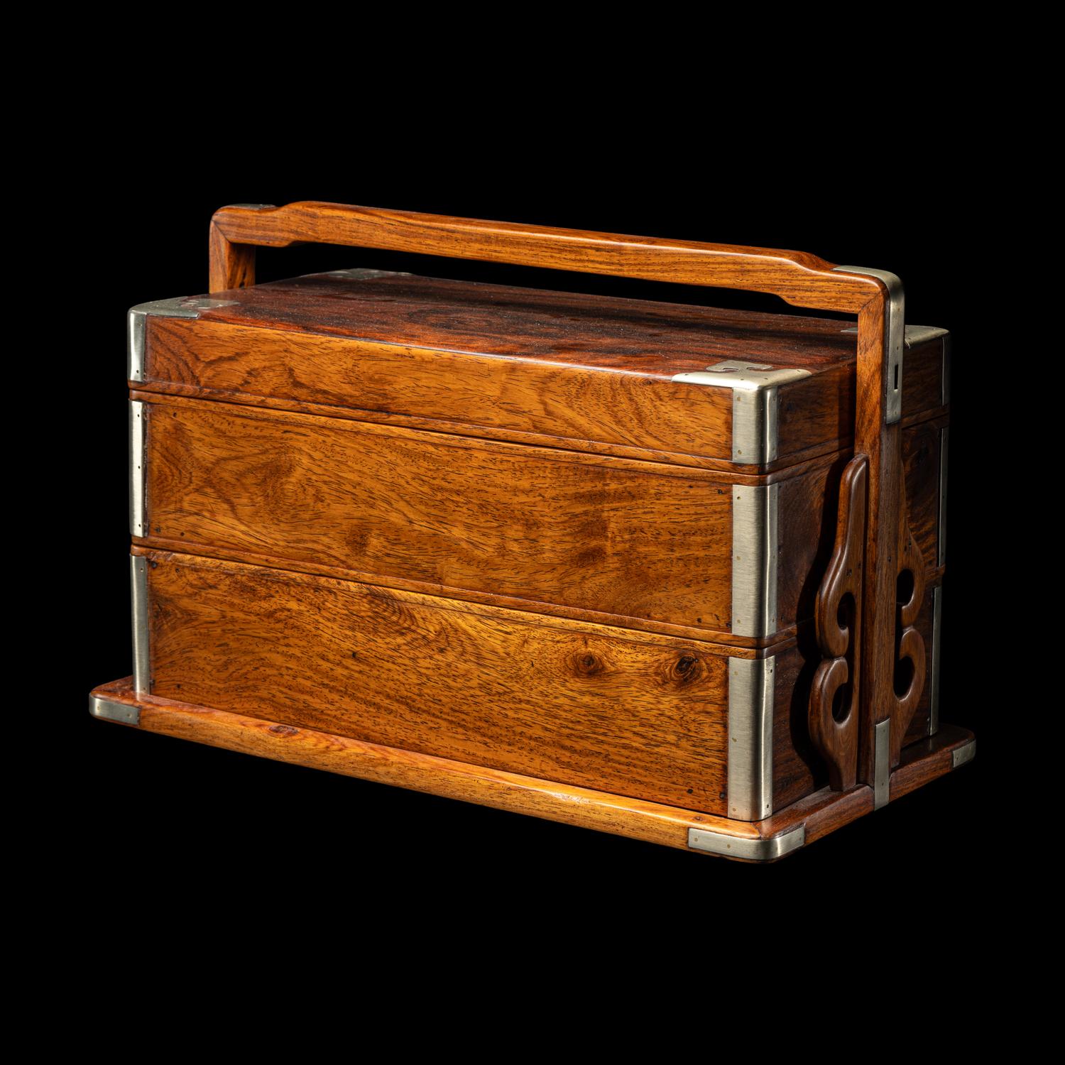 A Chinese Huanghuali Two-Tier Picnic Box, Tihe, 黃花梨兩幢提盒