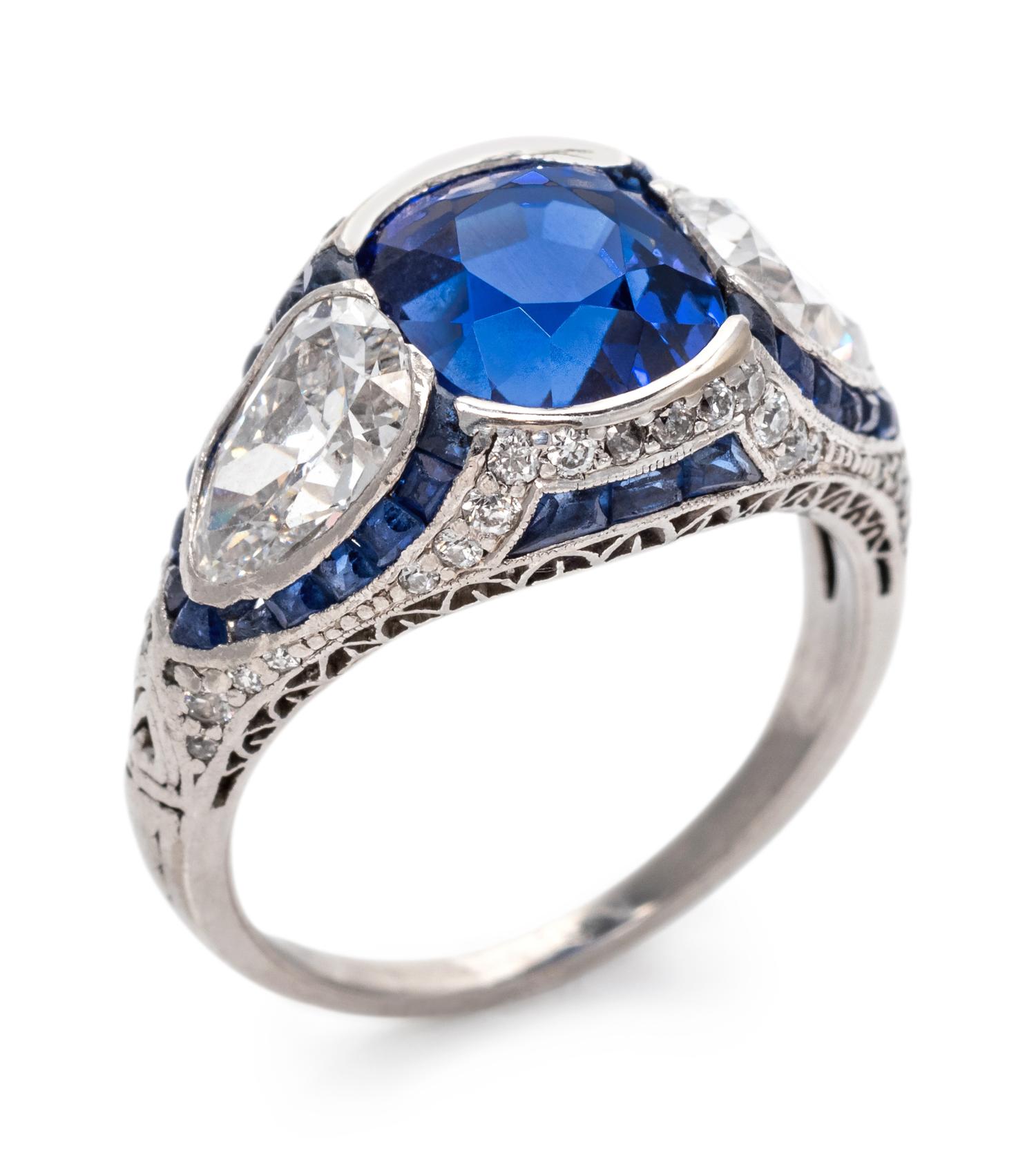 A Platinum, Ceylon Sapphire and Diamond Ring,