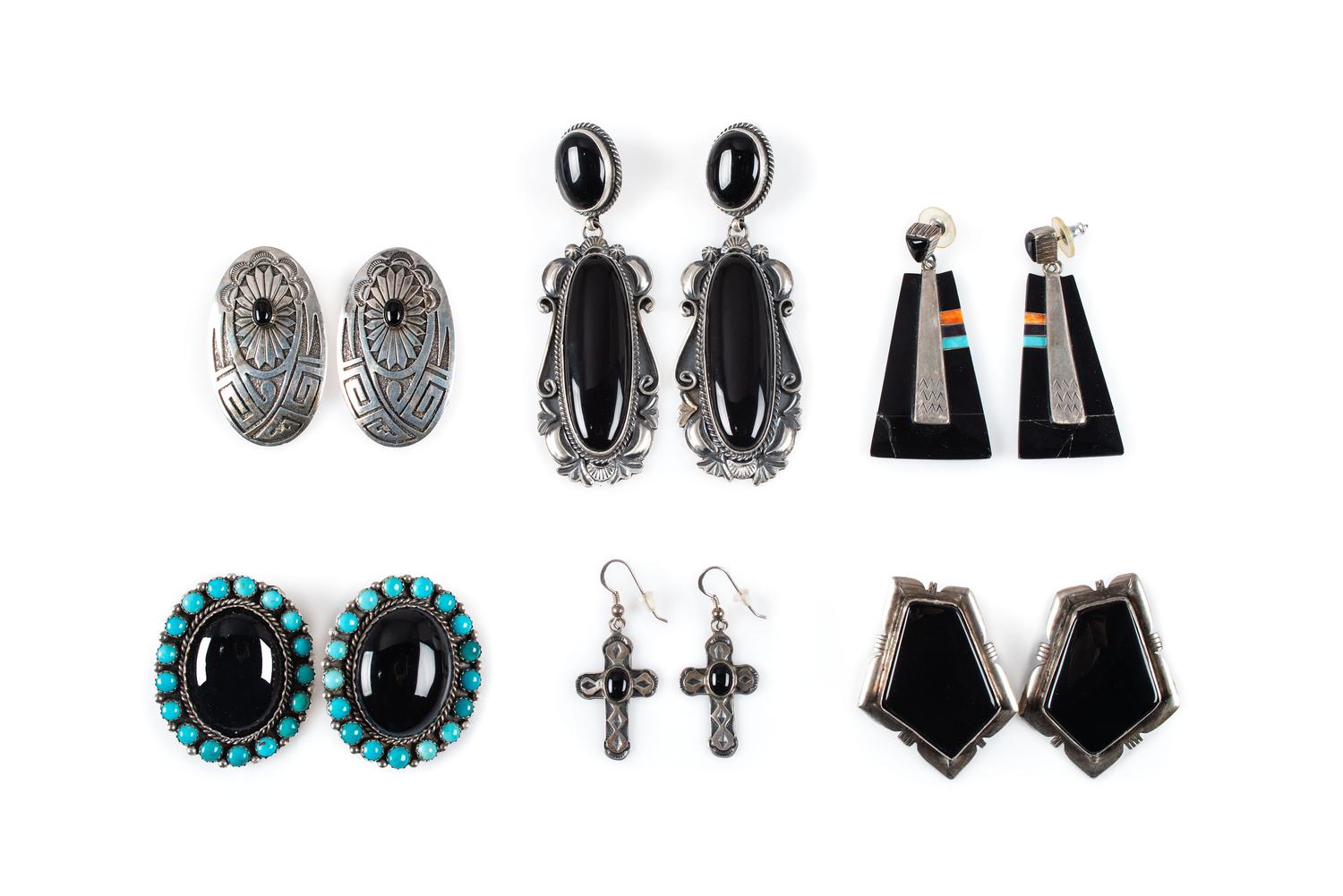 Navajo and Southwestern-style Silver and Jet Earrings