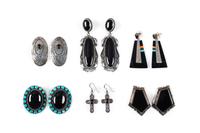 Navajo and Southwestern-style Silver and Jet Earrings