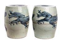 A Pair of Chinese Blue and White Ceramic Garden Seats Height 16 inches. — 19TH CENTURY