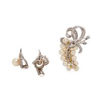 CULTURED PEARL AND DIAMOND SET