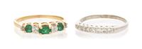 A Pair of Gold, Emerald and Diamond Rings, 3.10 dwts.