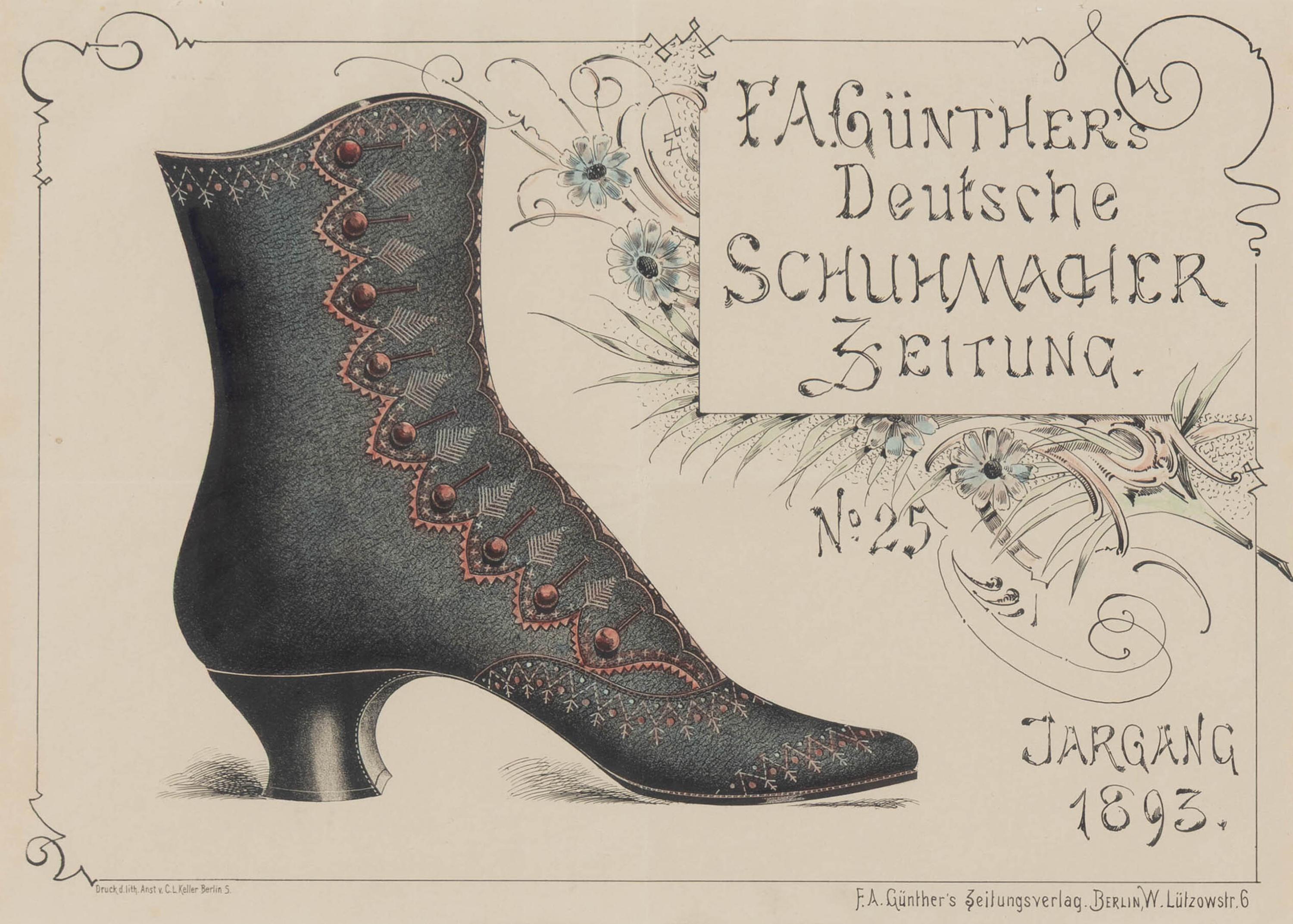 A Set of Four German Giltwood-Framed Shoe Advertisements