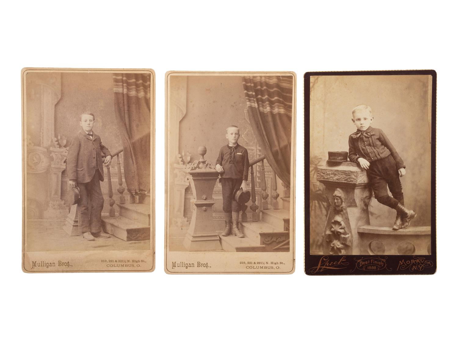 [BENJAMIN HARRISON]. A group of cabinet card portraits featuring campaign badges, flags, and pins, comprising: