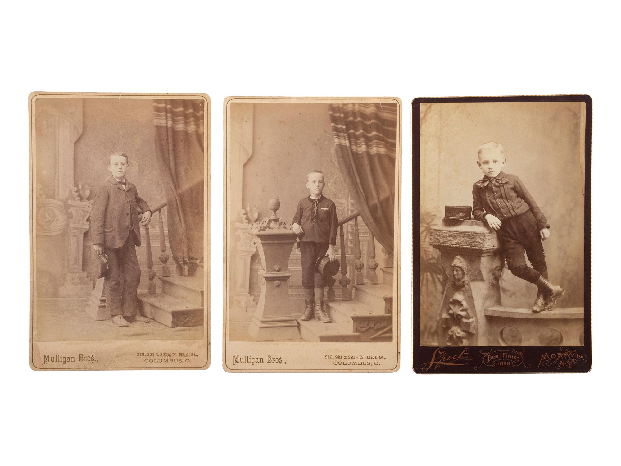 [BENJAMIN HARRISON]. A group of cabinet card portraits featuring campaign badges, flags, and pins, comprising: