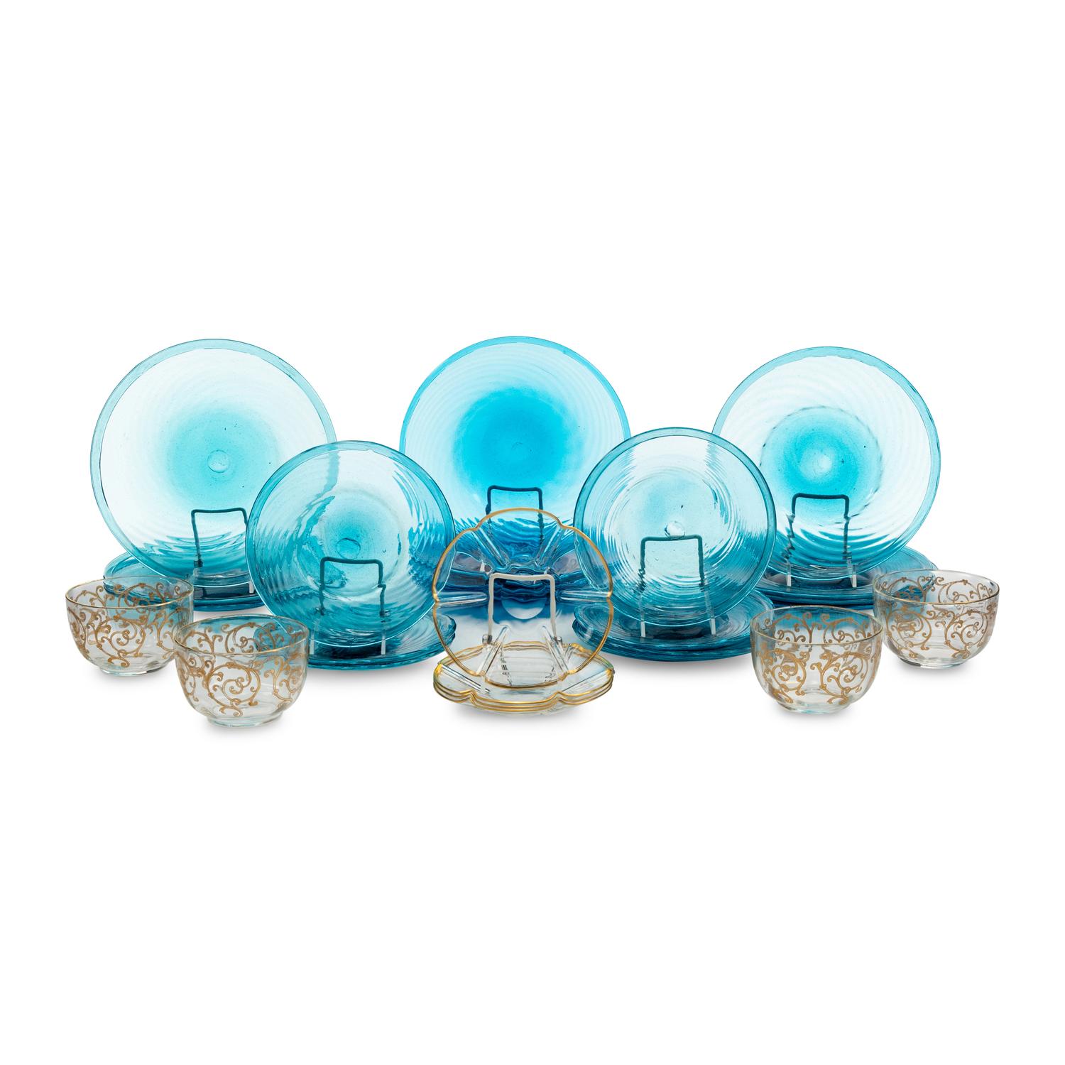 A Set of Blown Blue Glass Tableware