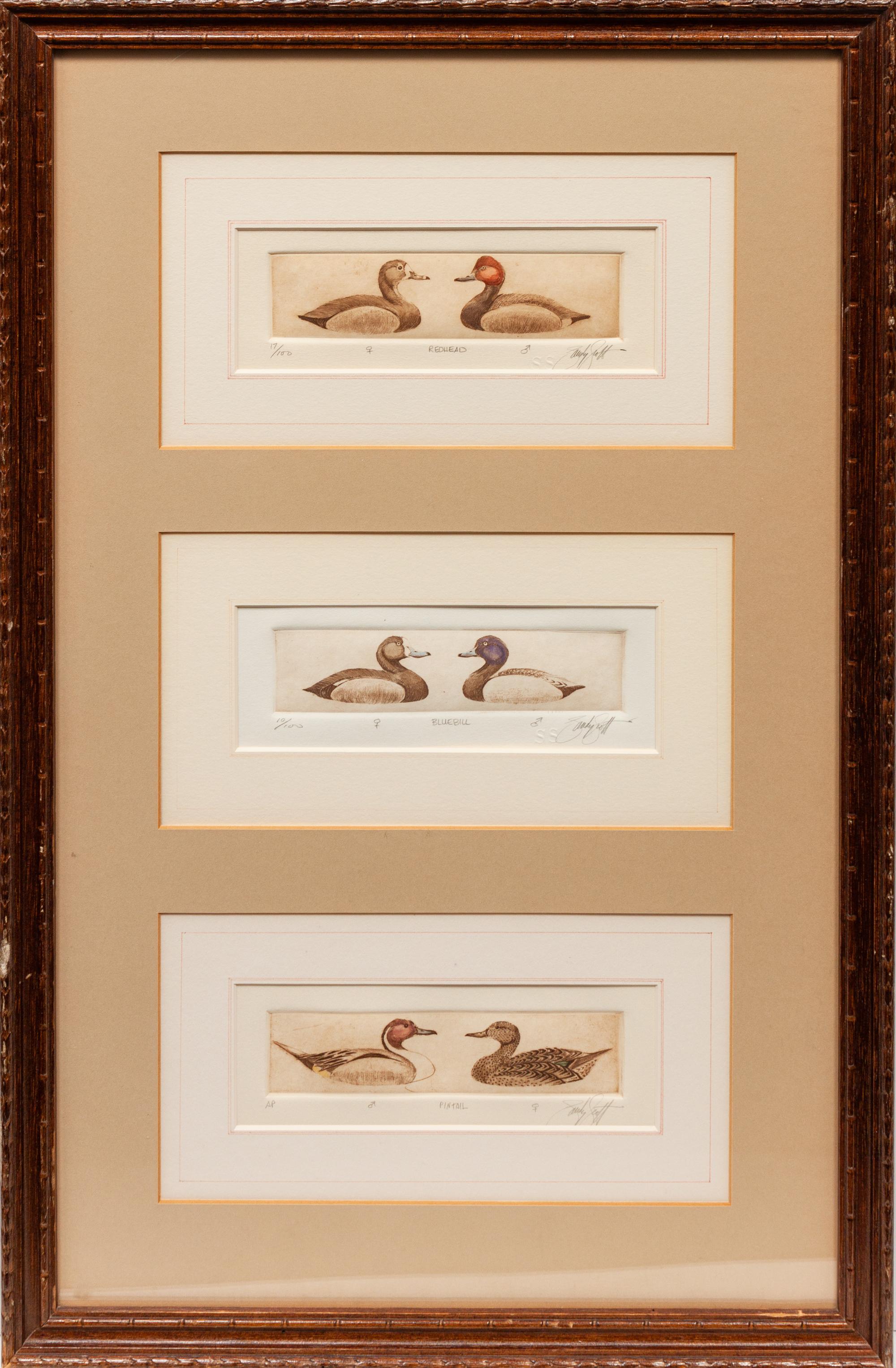 Six Framed Prints, in Four Frames: Green-Winged Teal, Artist's Proof; Goldeneye & Bluebill Decoys, edition 34/100; Black Duck, edition 28/100; together in one frame: Redhead , edition 17/100; Bluebill , edition 10/100; Pintail , Artist's Proof