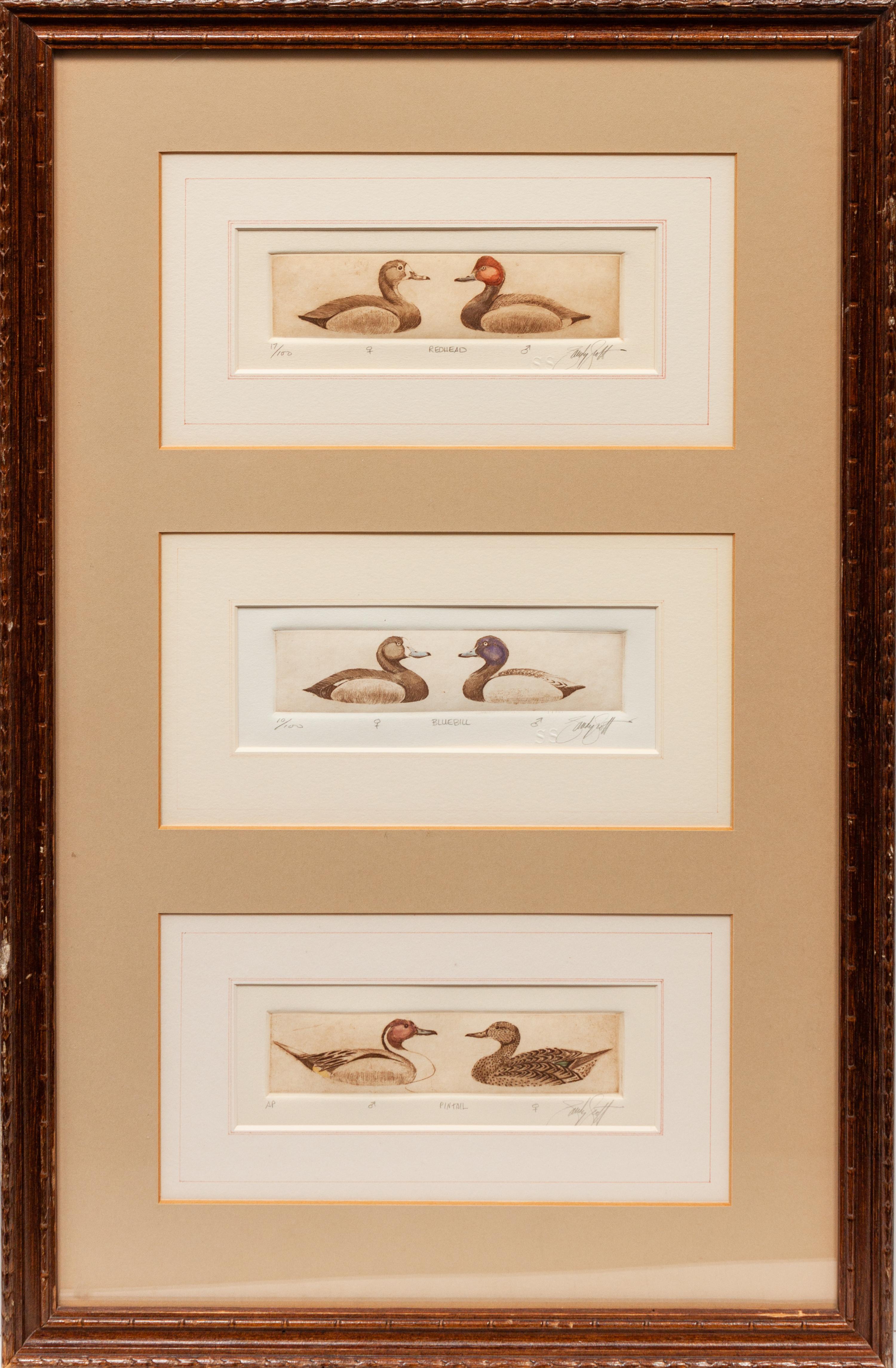 Six Framed Prints, in Four Frames: Green-Winged Teal, Artist's Proof; Goldeneye & Bluebill Decoys, edition 34/100; Black Duck, edition 28/100; together in one frame: Redhead , edition 17/100; Bluebill , edition 10/100; Pintail , Artist's Proof