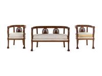 An Italian Neoclassical Style Carved Walnut and Parquetry Three-Piece Salon Suite