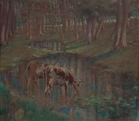 Frank Enders, (Wisconsin, 1860-1921), Cows in a Stream