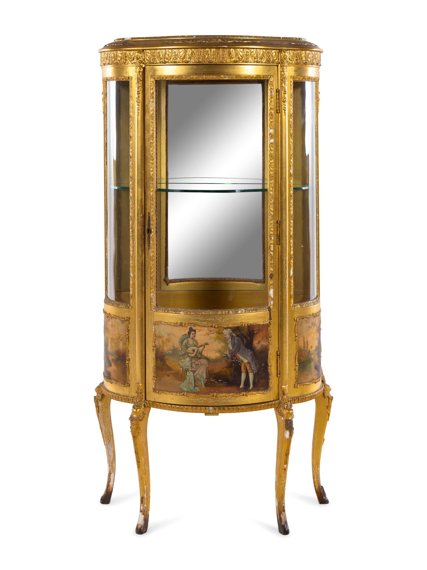 A Louis XV Style Giltwood and Vernis Martin Vitrine