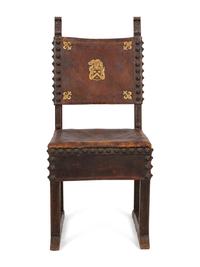 A Baroque Style Oak and Gilt-Tooled Leather Side Chair