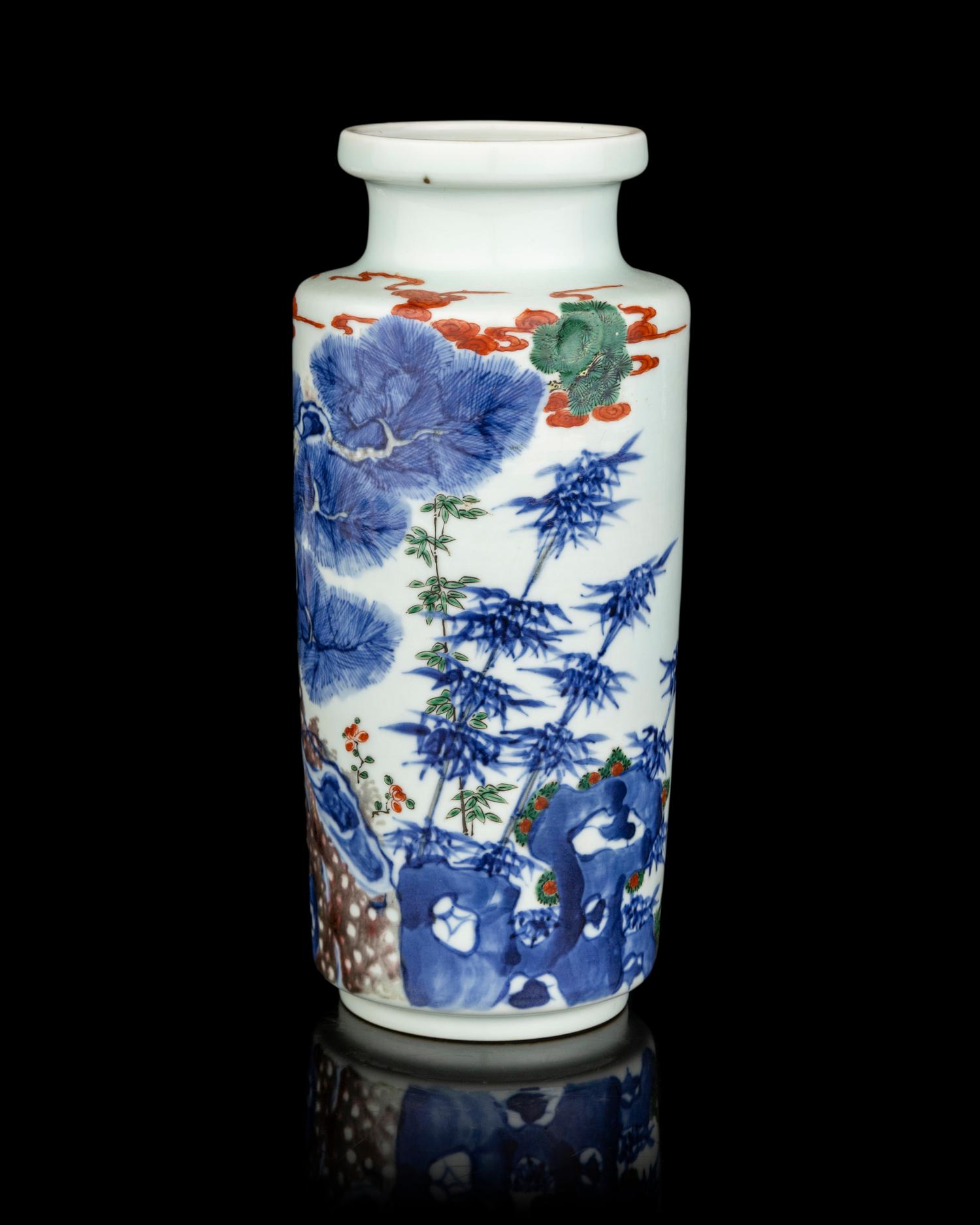 A Chinese Underglaze Blue and Wucai Porcelain Vase