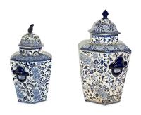 Two English Transfer-Decorated Stoneware Potpourri Vases