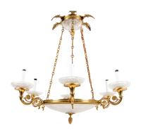 An Empire Style Gilt Metal and Cut Glass Six-Light Chandelier