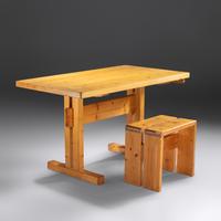 Dining / Work Table with Leaf and Stool, c. 1960 for Les Arcs, Savoie