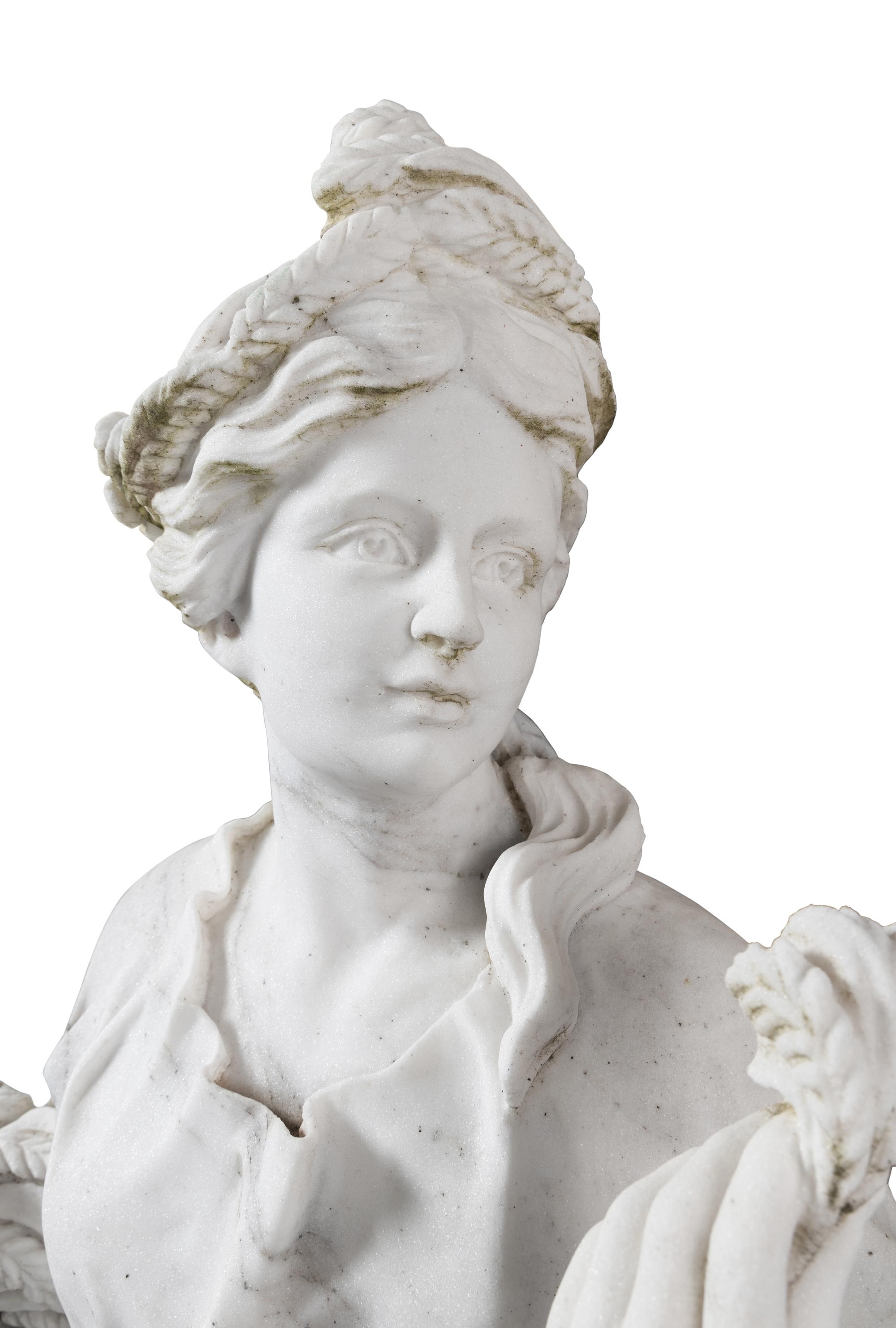 A Set of Four Monumental Carved Marble Garden Herms Allegorical of the Four Seasons