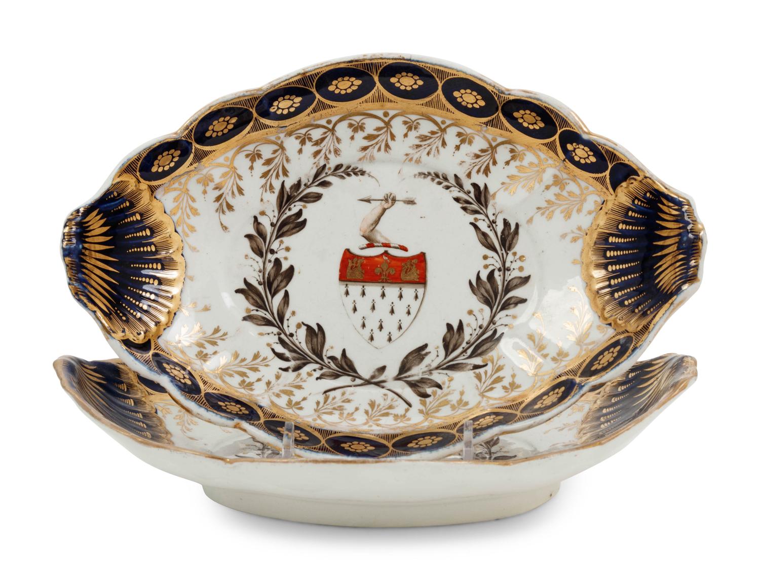 A Pair of Chamberlains Worcester Porcelain Armorial Dishes