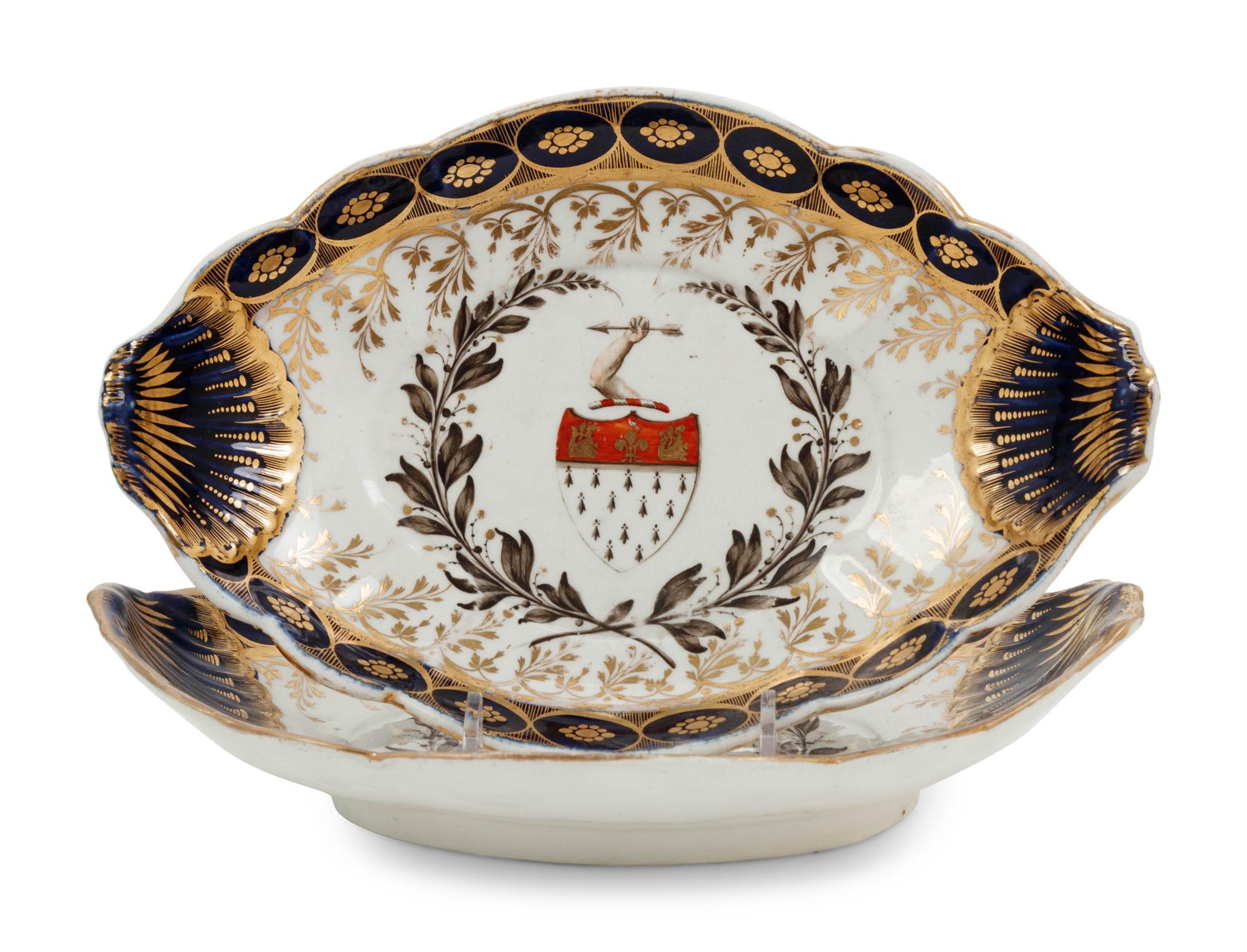 A Pair of Chamberlains Worcester Porcelain Armorial Dishes