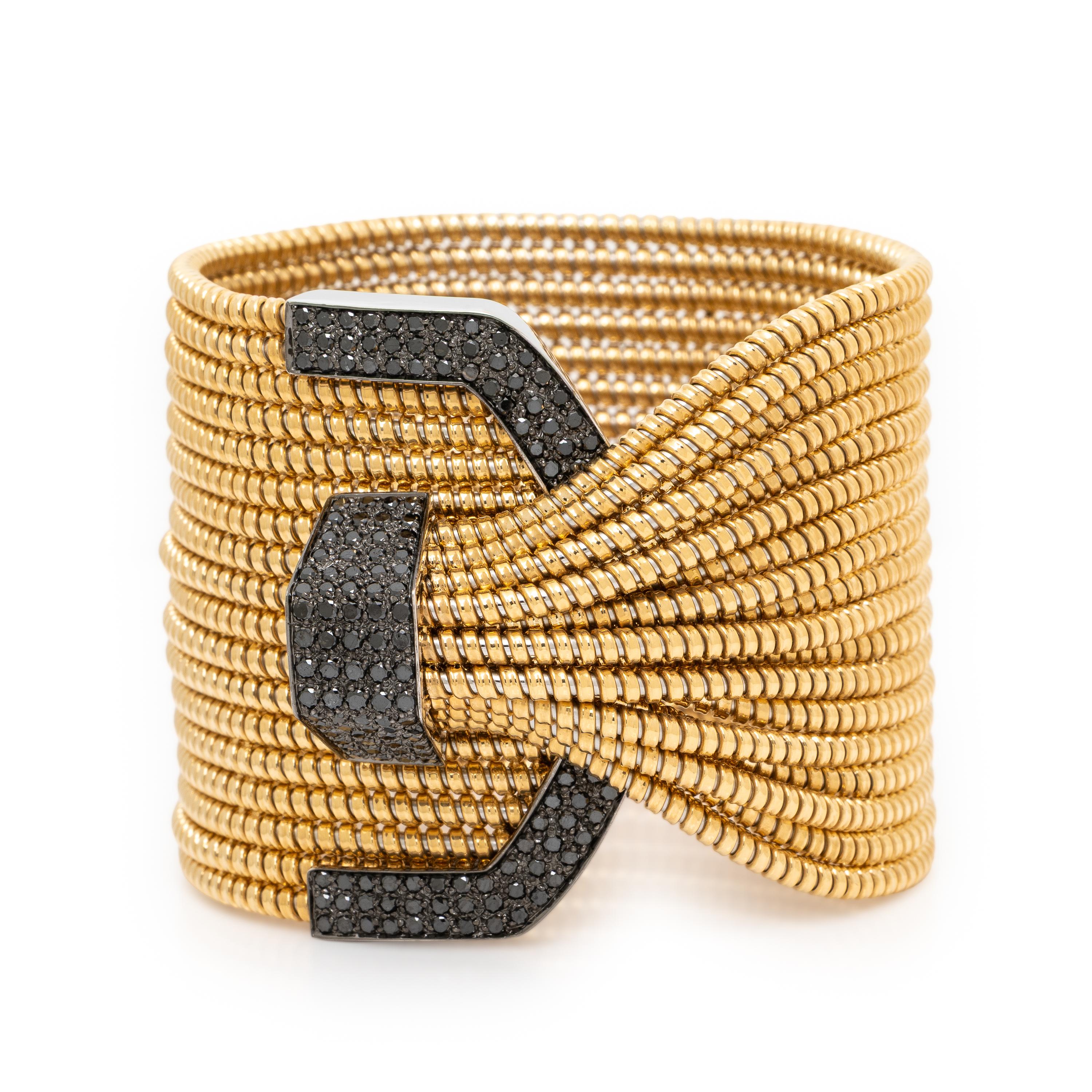 Woven Gold and Black Diamond Cuff Bracelet
