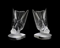 A Pair of Lalique Deux Hirondelles Molded Glass Bookends