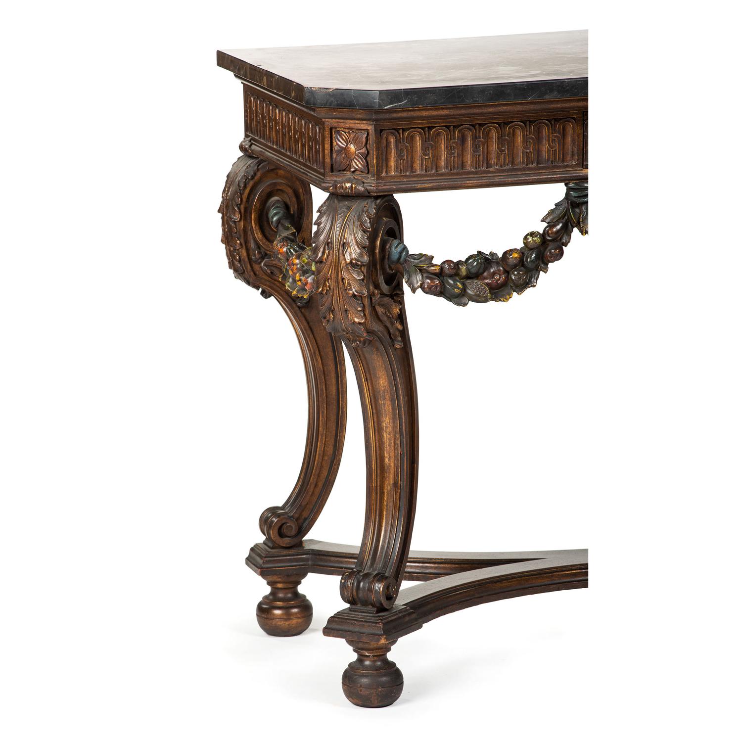 An Italian Carved and Painted Marble-Top Pier Table and Pier Mirror