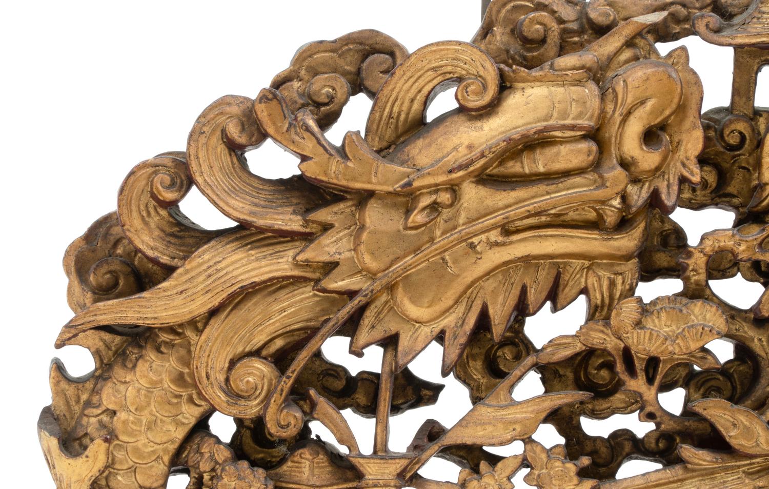 A Chinese Gilt and Red Lacquered Wood Panel