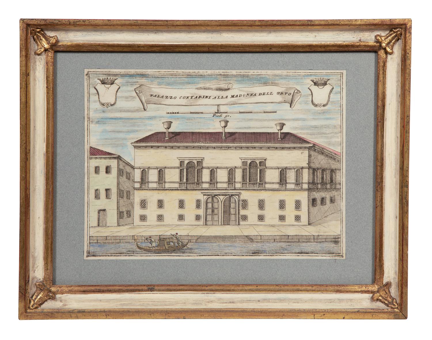 A Set of Nine Italian Hand-Colored Engravings Depicting Venetian Palaces