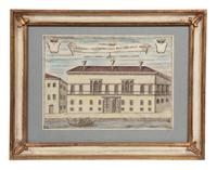 A Set of Nine Italian Hand-Colored Engravings Depicting Venetian Palaces